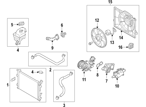 2021 Kia Niro Cooling System, Radiator, Water Pump, Cooling Fan Motor Assembly Diagram for 25386-G2000