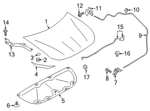 2017 Toyota 86 Hood & Components Release Cable Diagram for SU003-01403