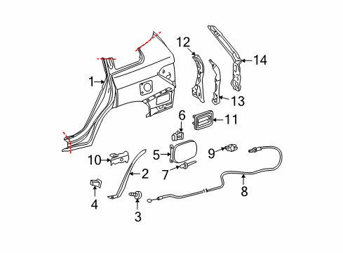 2008 Toyota Highlander Fuel Door Release Handle Diagram for 77306-48020