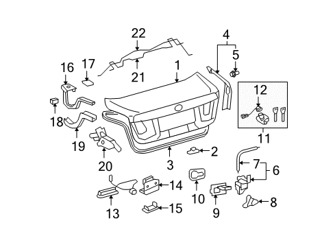 2008 Lexus LS460 Trunk Luggage Door Closer Assembly Diagram for 64650-50040