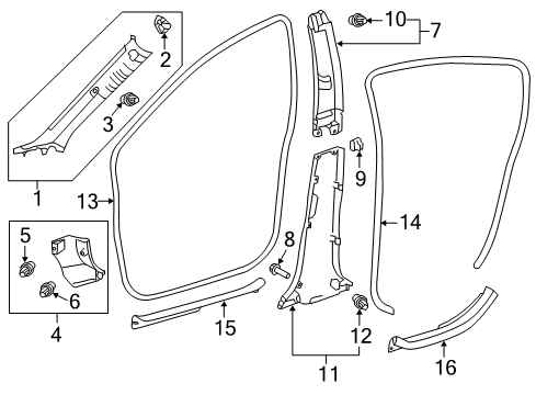 2015 Toyota Prius C Interior Trim - Pillars, Rocker & Floor GARNISH, Front Pillar Diagram for 62211-52301-B0