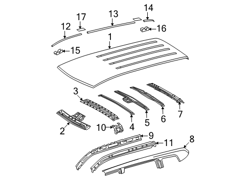 2009 Toyota Highlander Roof & Components Windshield Header Diagram for 63102-48910