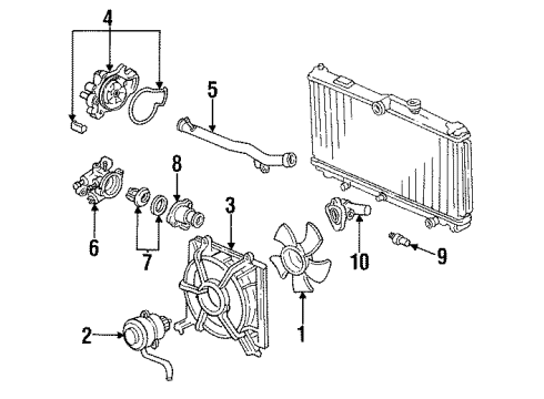1993 Honda Prelude Cooling System, Radiator, Water Pump, Cooling Fan Shroud (Toyo) Diagram for 19015-P39-014