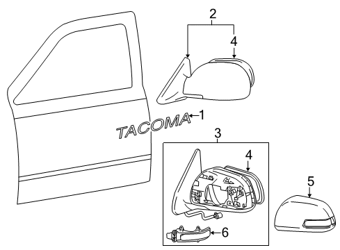 2015 Toyota Tacoma Outside Mirrors, Exterior Trim Mirror Cover Diagram for 87945-04030-J1