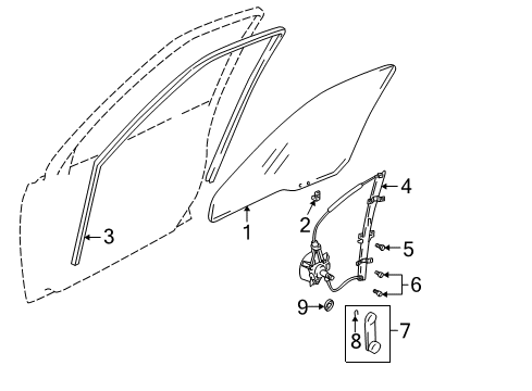 1999 Chevrolet Tracker Front Door Run-Front Door Glass, RH (On Esn) Diagram for 30022362