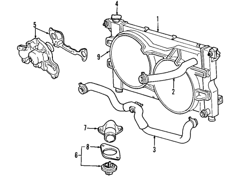 1998 Dodge Grand Caravan Cooling System, Radiator, Water Pump, Cooling Fan Engine Water Pump Front Diagram for MD973940