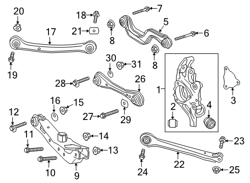 2022 Cadillac XT4 Rear Suspension Knuckle Dust Shield Diagram for 23133805