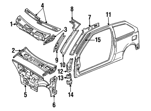 1993 Geo Metro Cowl Retainer, Air Inlet Grille Panel Diagram for 96057846