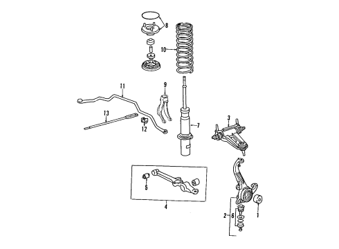 1990 Acura Legend Front Suspension Components, Lower Control Arm, Upper Control Arm, Stabilizer Bar Bush, Front Stabilizer Diagram for 51316-SK2-010