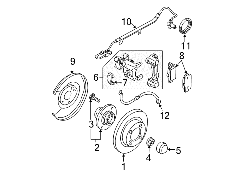 2002 Nissan Sentra Brake Components CALIPER Assembly-Rear RH, W/O Pads Or SHIMS Diagram for 44001-8N70A