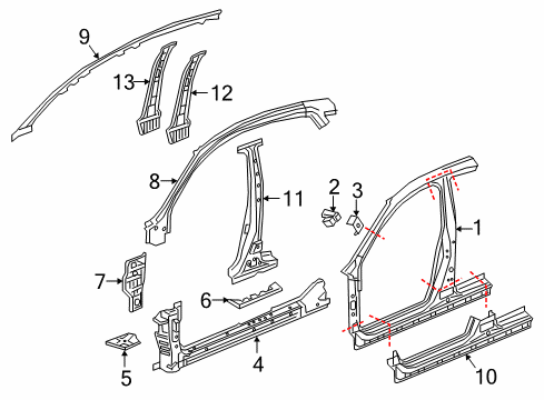 2016 Honda Civic Aperture Panel, Center Pillar, Hinge Pillar, Rocker Stiffener, L. Diagram for 63610-TBA-315ZZ