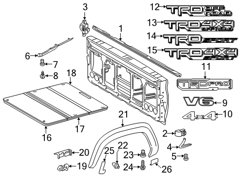 2021 Toyota Tacoma Exterior Trim - Pick Up Box Nameplate Diagram for 75473-04070