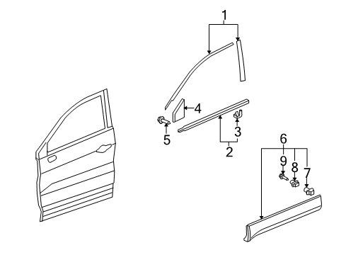 2011 Acura RDX Exterior Trim - Front Door Garnish, Left Front Door Corner Diagram for 72261-STK-A00