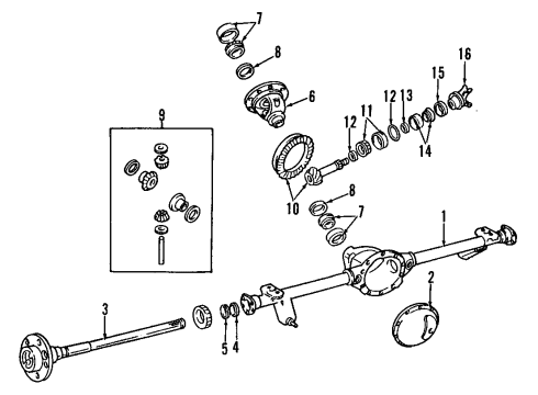 2002 Jeep Grand Cherokee Rear Axle, Differential, Propeller Shaft Drive Shaft Rear Diagram for 52105901AB
