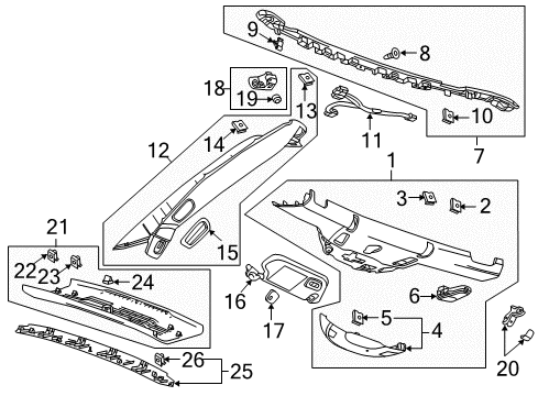 2015 Chevrolet Corvette Interior Trim - Roof Trim Molding Bolt Diagram for 11546335