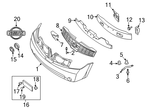 2009 Nissan Quest Front Bumper Front Bumper Cover Diagram for 62022-ZM78A