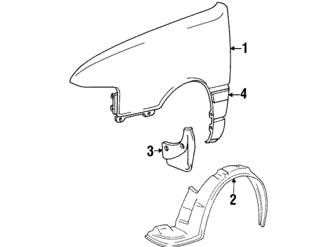 1991 Hyundai Excel Fender & Components, Exterior Trim Front Wheel Guard Assembly, Left Diagram for 86811-24011