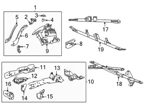 2022 Acura TLX Structural Components & Rails Bar, Front Diagram for 74190-TGV-A00
