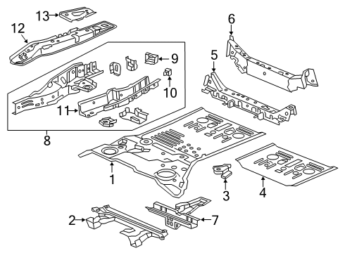 2022 Acura RDX Rear Floor & Rails Panel Left, Rear Diagram for 65593-TJB-A00ZZ