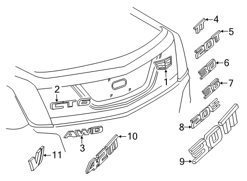 2017 Cadillac CT6 Exterior Trim - Trunk Lid Nameplate Diagram for 22990742