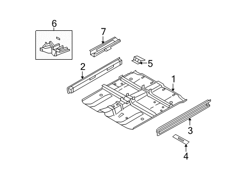 2011 Nissan Murano Pillars, Rocker & Floor - Floor & Rails Sill-Inner, RH Diagram for 76450-1AA0A