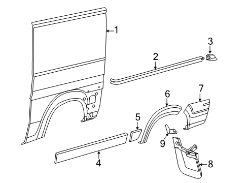 2021 Ram ProMaster 1500 Side Panel & Components, Exterior Trim Molding-Door Outside Diagram for 1ZT28JXWAB