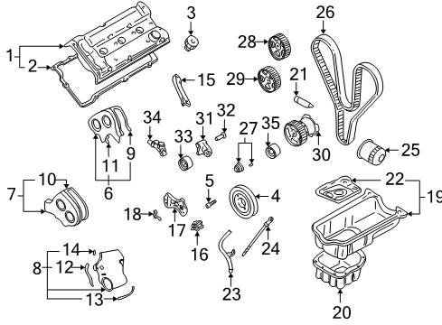 2001 Hyundai XG300 Engine Parts, Mounts, Cylinder Head & Valves, Camshaft & Timing, Oil Pan, Oil Pump, Crankshaft & Bearings, Pistons, Rings & Bearings Plate-Baffle Diagram for 21504-39010