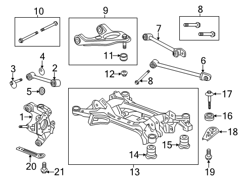 2016 Honda Accord Rear Suspension Components, Lower Control Arm, Upper Control Arm, Stabilizer Bar Subframe Assembly, Rear Diagram for 50300-T2A-A50