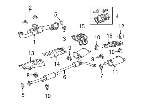 2011 Honda Accord Crosstour Exhaust Components Muffler, Driver Side Exhuast Diagram for 18305-TP6-A02