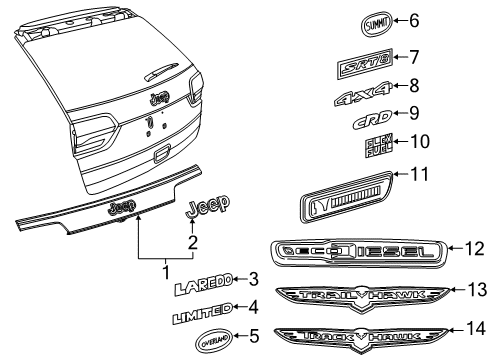 2014 Jeep Grand Cherokee Exterior Trim - Lift Gate APPLIQUE-License Lamp Diagram for 6KL53KBUAA