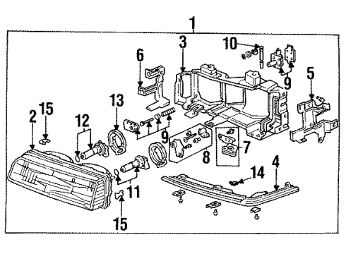 1990 Acura Legend Headlamps Right Headlight Assembly Diagram for 33100-SD4-A02