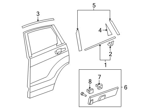 2011 Honda CR-V Exterior Trim - Rear Door Garnish, L. RR. Door Quarter (Outer) Diagram for 72761-SWA-003