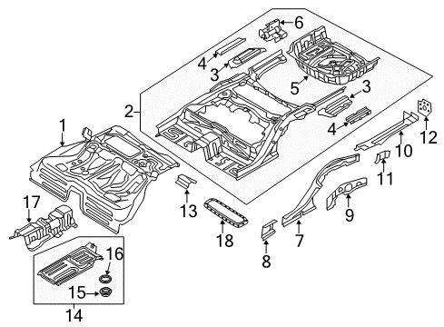2015 Hyundai Equus Rear Floor & Rails Reinforcement Assembly-MUFFLER Hanger Mounting, LH Diagram for 65671-3N000