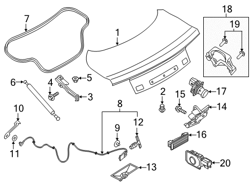 2015 Ford Mustang Trunk Support Cylinder Diagram for FR3Z-63406A10-B