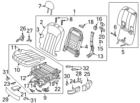 2012 Hyundai Equus Driver Seat Components Shield Cover-Front Seat Drive Inner Diagram for 88180-3N500-RY