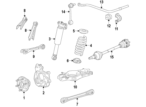 2017 Cadillac CTS Rear Suspension, Rear Axle, Lower Control Arm, Upper Control Arm, Ride Control, Stabilizer Bar, Suspension Components Bushings Diagram for 20907868