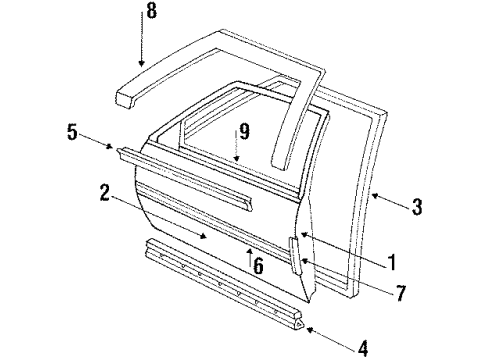 1990 Buick LeSabre Door & Components, Exterior Trim Molding Asm-Reveal Front Door Window @ Belt *Black Diagram for 20586405