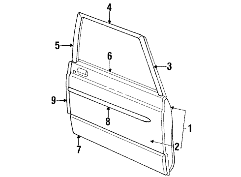 1990 Mercury Grand Marquis Front Door & Components, Exterior Trim Body Side Molding Diagram for E8MY5420878AGP