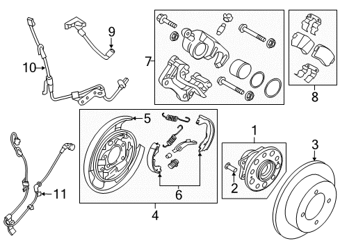 2016 Kia Cadenza Brake Components Rear Brake Back Plate Assembly, Left Diagram for 582513R000