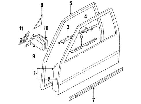 1990 Nissan Sentra Front Door & Components, Outside Mirrors, Exterior Trim Mirror Assembly-Door LH Diagram for 96302-84A20