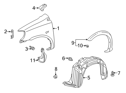 2003 Toyota Echo Fender & Components, Exterior Trim Mud Guard Diagram for 76622-52010