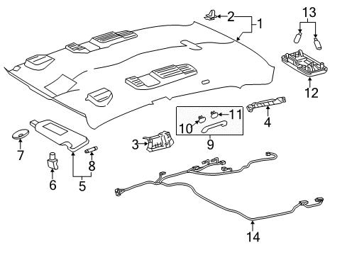 2017 Toyota Avalon Interior Trim - Roof Grip Handle Rear Cover Diagram for 74611-06110-B1