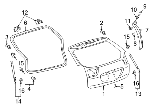 2008 Lexus RX350 Lift Gate Back Door Stay Assembly, Right Diagram for 68950-0E021