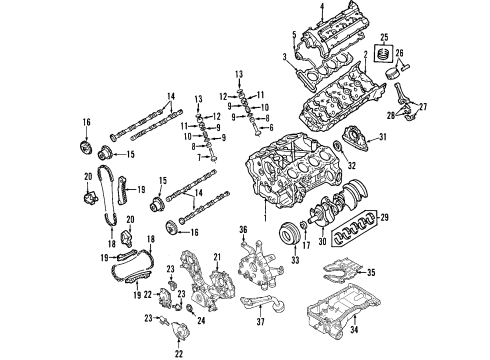2008 Infiniti FX45 Engine Parts, Mounts, Cylinder Head & Valves, Camshaft & Timing, Oil Pan, Oil Pump, Crankshaft & Bearings, Pistons, Rings & Bearings, Variable Valve Timing Insulator-Engine Mounting, Front Diagram for 11220-CG20A