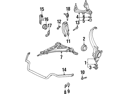 1996 Acura TL Front Suspension Components, Lower Control Arm, Upper Control Arm, Stabilizer Bar Arm Assembly, Left Front (Lower) Diagram for 51360-SZ5-A00