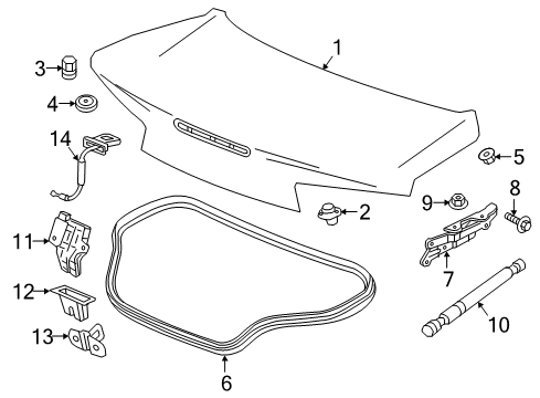 2017 Chevrolet Camaro Trunk Lid Lift Cylinder Diagram for 23242208