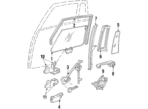 1987 Cadillac DeVille Rear Door Glass & Hardware Chan Asm Rear Door Diagram for 20156746