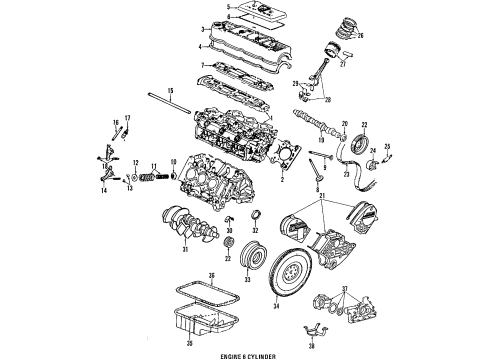1986 Acura Legend Engine Parts, Mounts, Cylinder Head & Valves, Camshaft & Timing, Oil Pan, Oil Pump, Crankshaft & Bearings, Pistons, Rings & Bearings Mounting Assembly, Front Engine Diagram for 50800-SD4-013