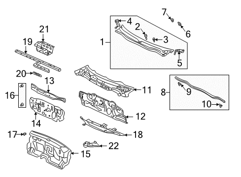 2006 Honda Insight Cowl Insulator, Dashboard (Upper) Diagram for 74266-S3Y-A00