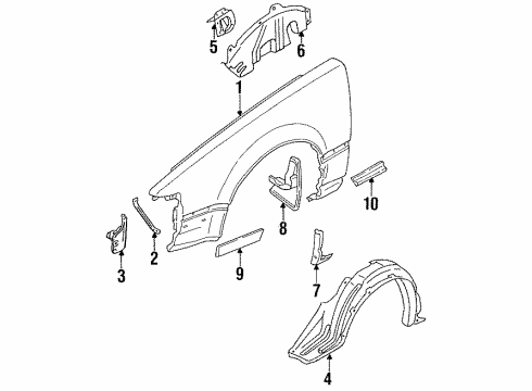 1988 Nissan Pulsar NX Fender & Components, Exterior Trim MOULDING-Front Fender Rear RH Diagram for 63874-80M00